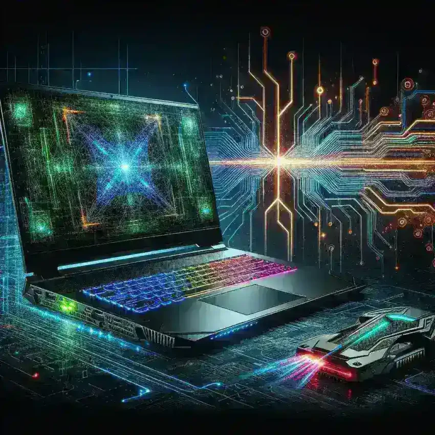 "Close-up of the Asus ROG Strix Scar 18 gaming laptop showcasing its sleek design and powerful hardware, highlighting features ideal for AI users."