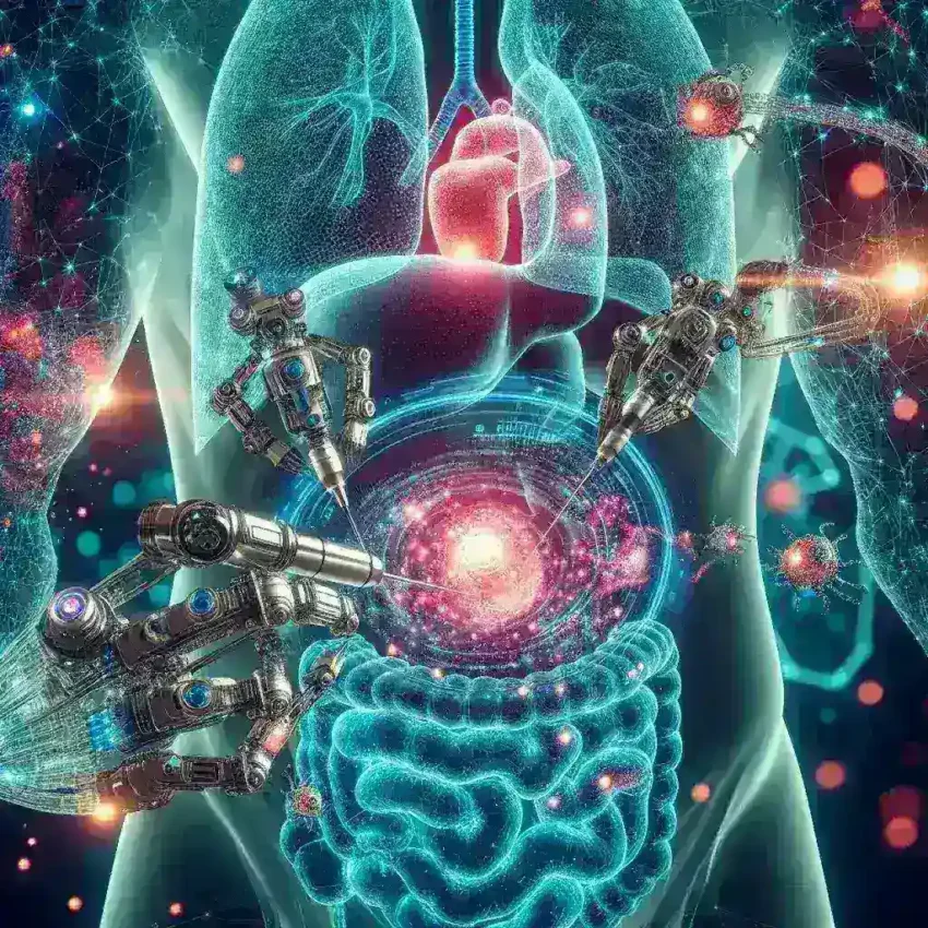 "Microrobotic device performing in-body surgery, showcasing innovative medical applications in microrobotics for enhanced precision and patient care."