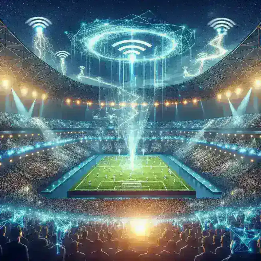 "5G-powered AR navigation demonstration at a stadium by T-Mobile, showcasing interactive features and enhanced user experience for event attendees."