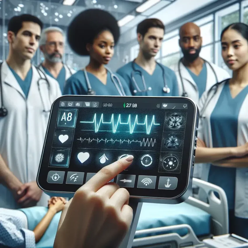 "AI-powered bedside monitoring device in a U.S. hospital room, enhancing patient care and safety through real-time data analytics and alerts."